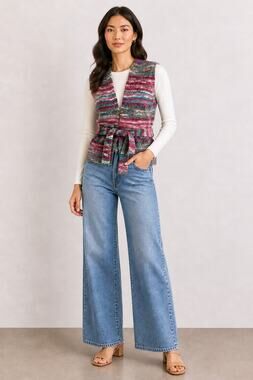 Anna & Ava Wool Blend Space Dye Knit Tie Vest Womens Size Small New Multicolor